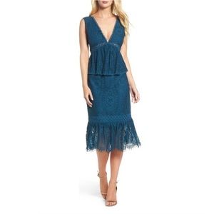 Foxiedox Emilia Lace Peplum Midi Dress